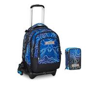 PRESTIGE & DELUXE Trolley Jack-3WD Escuela Mapset Boy Chico con mochila desmontable + Estuche de 3 pisos + 7 bolígrafos a presión y llavero silbato, multicolor, media, Clásico