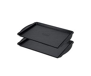 Prestige Juego de 2 bandejas antiadherentes para horno Aerolift, aptas para lavavajillas con asas extra grandes, de acero al carbono duradero, 2 bandejas de horno grandes de 44 cm x 30 cm