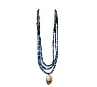 PrestigeApplause Juego de collar de cuentas africanas de Nigeria para hombre, azul medianoche con oro, pulsera multicapa con colgante extralargo, talla única, Cuentas africanas, No es una piedra