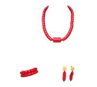PrestigeApplause Juego de collar y pulsera con cuentas de coral rojo Edo Igbo para niños, diseño de colmillo de elefante, joyería de boda nigeriana para fiestas infantiles (juego de mujeres)