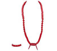 PrestigeApplause Juego de collar y pulsera con cuentas de coral rojo Edo Igbo para niños, diseño de colmillo de elefante, joyería de boda nigeriana para fiestas infantiles, One size, Acrílico, No es