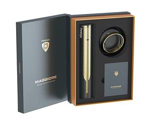 Prestigio Maggiore Sacacorchos eléctrico - Abrebotellas de vino premium con base de carga - Cortador de láminas integrado - Se envía en caja de regalo de alta calidad - Negro