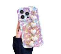 Pretaco para iPhone 14 Pro Case [Pintura de aceite de flores moradas brillantes] [con brazalete de corazn de lujo] [forma de borde de la onda de mod