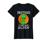 Pretend I'm An Alien Funny Cartoon Halloween Costume Camiseta gráfica económica, Mujer, Negro, XS