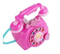 Pretend Play Corded Telephone, Kids’ Landline Rotary Dials Toy Phone with Music, Storytelling and Simulated Ring, Educational Interactive Play Phone for Toddler, Boys, Girls,17x11x17cm Pink