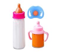 Pretend Play Doll Bottles - Disappearing Milk Juice Feeding Set, Nursery Accessory Toy System, Interactive Imaginative Role Playing Activity for Children Ages 3+ with Pacifier Included | Fun