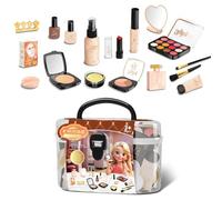 Pretend Play Makeup Toys, Little Girl Princess Makeup Play House Kit, Edutainment Cosmetic Set 7.48x3.94x5.12 inches for Children's Day, Birthday, Brown, Pink, Blue