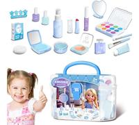 Pretend Play Makeup Toys, Little Girl Princess Makeup Play House Kit, Edutainment Cosmetic Set 7.48x3.94x5.12 inches for Children's Day, Birthday, Brown, Pink, Blue