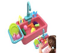 Pretend Play Toy Sink with Running Water Feature, Interactive Educational Kitchen Activity Set for Little Kids Ages 1 to 3, Indoor Outdoor Water Table for Boys and Girls Learning Fun