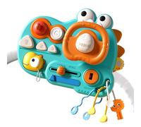 Pretend Steering Wheel - Dinosaur Sensory Activity Board Toy for Kids, Interactive Driving Game Early Education, Home, Travel, and Kindergarten Play, Colorful Design with Buttons 8.07 in
