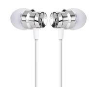 Pretfy Auriculares con Cable de Graves Profundos para una Experiencia Auditiva Mejorada con Orejeras de Silicona para un Uso Cómodo, Compatibles Varios Dispositivos, 3,5 Mm, 1 par (Plata)