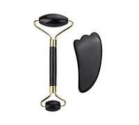 Preto rolo de massagem Facial guasha placa conjunto cabeças duplas Jade Pedra Face Lift Corpo Pele relaxamento emagrecimento cuidados com a Pele ferramentas-Triangle Set no Box