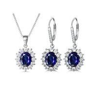PRETTERY Sterling Silver Blue Sapphire Drop Earrings Necklace Jewellery Set for Women,Silver Pandent Necklace and Dangle Drop Earrings with Blue Cubic Zirconia, Zirconia cúbica, Zafiro sintético