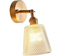 Prettiee Aplique de Pared con Ajuste de Eje de 180 Grados, Totalmente de Cobre, para Dormitorio, con Pantalla de Cristal Sencilla y Casquillo E27. Ideal para Sala de Estar, Dormitorio, mesita de Noch