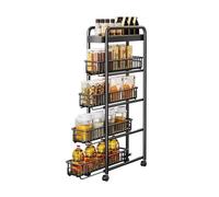 Prettiee Carrito de Almacenamiento Estrecho con Ruedas, 3 Niveles con Cesta extraíble, estantería Estrecha para baño, Cocina, solución de Almacenamiento para Espacios reducidos (Negro, 5 Niveles, 17