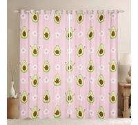 Pretty Cortinas de ventana de aguacate para dormitorio, tamaño L, bonitos estampados florales dibujados a mano, decoración del hogar, color rosa Kawaii, flores de frutas, cortinas de ventana, 2