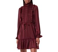 Pretty Darling Vestido Camisero de satén con Detalle de Ribete de Volantes Burdeos Informal, Granate, 42 para Mujer