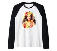 Pretty Hawaiian Hula Girl Acuarela Camiseta Manga Raglan