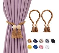 Pretty Jolly 2 alzapaños magnéticos para cortinas de madera con diseño bohemio, de algodón natural, tejido a mano, para el hogar y la oficina, color marrón