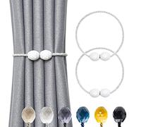 Pretty Jolly Alzapaños magnéticos para cortina, cuerda trenzada a mano, elegante cortina decorativa de poliedro para la parte posterior del hogar y la oficina, cortina de ventana, color blanco, 2