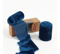 Pretty Jolly Cinta de terciopelo azul para envolver regalos, cinta de terciopelo vintage deshilachada hecha a mano para árbol de Navidad, cintas para manualidades, decoración del hogar, ramo de flores