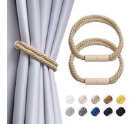 Pretty Jolly Juego de 2 alzapaños magnéticos de madera, decoración bohemia, hechos a mano, doble cuerda de algodón, para el hogar y la oficina, cortinas de ventana (beige oscuro)