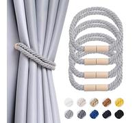 Pretty Jolly Juego de 4 alzapaños magnéticos de madera, decoración bohemia, hechos a mano, doble cuerda de algodón, para el hogar y la oficina, cortinas de ventana (gris claro)