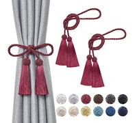 Pretty Jolly Paquete de 2 alzapaños de cortina con borlas de doble extremo, hechos a mano, trenzados, anudados, estilo europeo, decorativos, para el hogar y la oficina, cortinas de ventana (rojo vino)