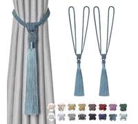 Pretty Jolly Paquete de 2 alzapaños largos de cortina con borlas, hechos a mano, trenzados, estilo europeo, para cortinas decorativas para ventanas del hogar y la oficina (verde azulado)
