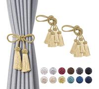 Pretty Jolly Paquete de 4 alzapaños de cortina de doble extremo con borlas, hechos a mano, trenzados, anudados, estilo europeo, decorativos, para el hogar y la oficina, cortinas de ventana (dorado)