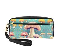 Pretty Little Mushrooms - Estuche de maquillaje pequeño, estuche de doble cara de piel sintética