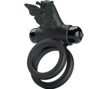 Pretty Love Anillo vibrador doble con estimulador negro (estilo mariposa)
