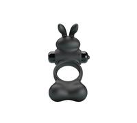 Pretty Love Anillo Vibrador para Pene con Estimulador de Conejito 10 Funciones Negro