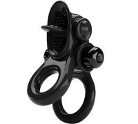 PRETTY LOVE BI-210239 Passionate Ring - anillo vibrador doble con estimulador de clítoris, negro
