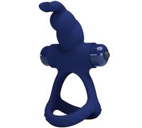 Pretty Love Luchito - Anilla vibradora doble con estimulador estilo rabbit, azul