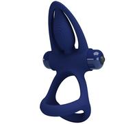 Pretty Love Mat - Anillo doble para pene con vibración y estimulador (azul)