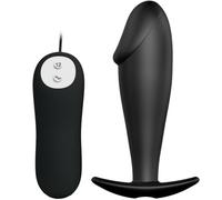 PRETTY LOVE - PLUG ANAL SILICONA FORMA PENE Y 12 MODOS VIBRACION NEGRO