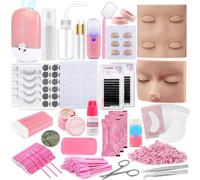 Pretty memory Kit de extensión de pestañas para principiantes, kit de extensión de pestañas de 343 piezas con todo, incluye 2 cabezales de maniquí, pinzas faciales, ventilador USB para entrenamiento
