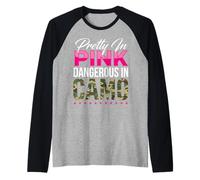 Pretty Pink Dangerous In Camo Frase Diseño Camiseta Manga Raglan