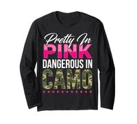 Pretty Pink Dangerous In Camo Frase Diseño Manga Larga
