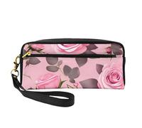 Pretty Pink Roses - Neceser pequeño para maquillaje, estuche de doble cara de piel sintética