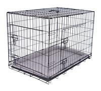 Pretty Pooch Jaula de entrenamiento para perros, cachorros, gatos, mascotas, transportador mediano, plegable, de metal, con bandeja, doble puerta y cama (mediano: 76 cm)