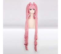 Pretty Soldier Sailor Moon Chibi Usa pelucas de cosplay largas y rectas para mujeres peluca de pelo sintético femenino dos cola de caballo y bollo rosa largo