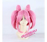 Pretty Soldier Sailor Moon Chibi Usa pelucas de cosplay largas y rectas para mujeres peluca de pelo sintético femenino dos cola de caballo y bollo rosa corto