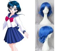 Pretty Soldier Sailor Moon Mercury 40cm 15.75"Pelucas de pelo corto y rizado Peluca de pelo de alta calidad Azul para mujer Regalo de fiesta de disfraces