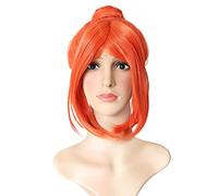 Prettybuy 13 Synthetic Orange Hair Short Straight Bob wig with Bangs with One Hair Bun Wig Heat Resistance Fiber Wig for Daily Use, Cosply, Parties and Halloween by Prettybuy