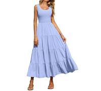 PRETTYGARDEN Vestido Largo para Mujer, Casual, Suelto, Liso, sin Mangas, para Verano, Playa, Escalonado, para Mujer, Azul/Patchwork, Large