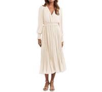 PRETTYGARDEN Vestidos Cruzados con Cuello en V para Mujer, para Invitados de Boda, Casual, Plisado, Manga Larga, Vestido Largo con Volantes, Beige, Large
