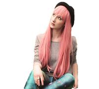 Prettyland 75cm Peluca rosa FRANXX Zero Two lisa a larga melena con mayor flequillo recto para Teatro Halloween C732