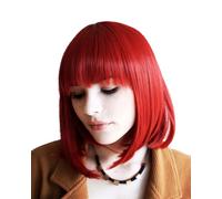 Prettyland C749-35cm Peluca roja con raya al medio natural mate BOB con flequillo recto IFA Modelo